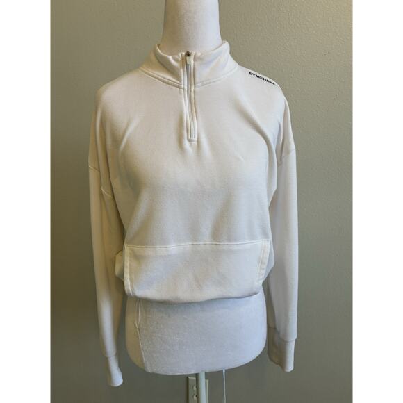 Gymshark Pullover White Sweatshirt Cropped Front Pocket 1/2 Zip Comfy Soft Gym L - Picture 12 of 14